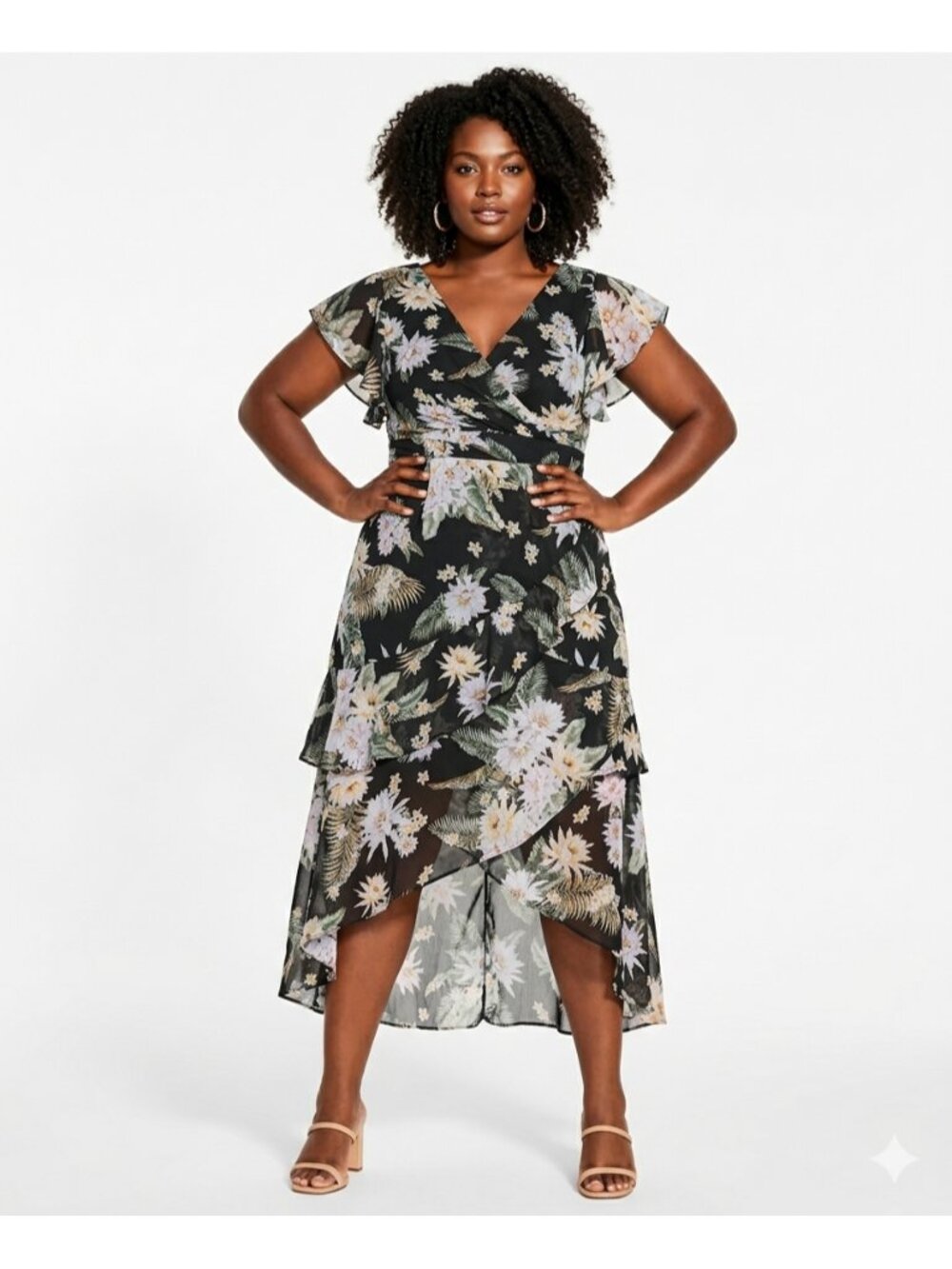 City Chic Tropicana Maxi Dress Size 22 XL Black Floral No Belt New Flaw